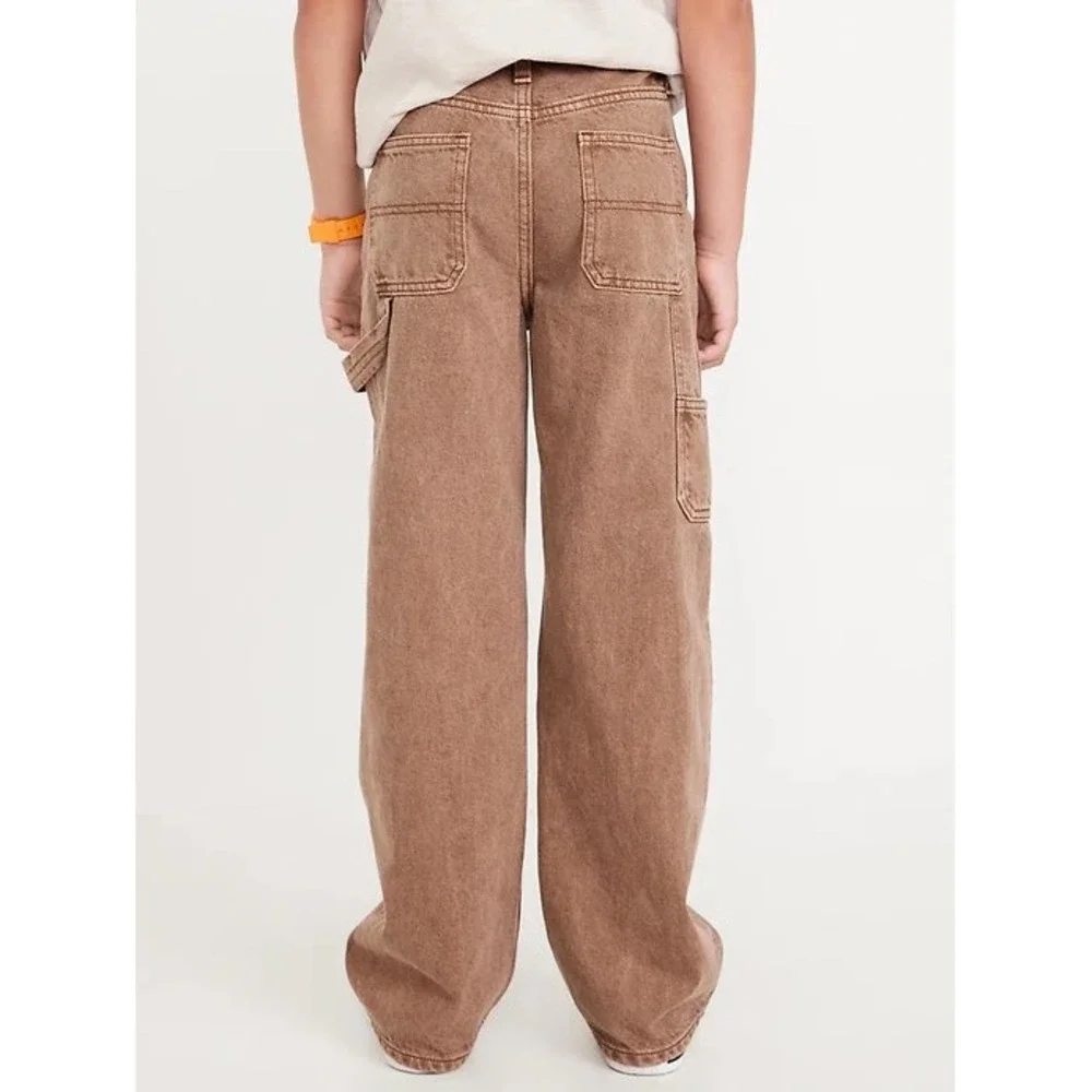 Old Navy 2024 Boys Baggy Carpenter Jeans Built In Tough Light Brown Wash Size 10